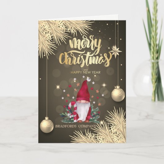 Takken van de dennenboom, ballen, kabouter Kerstmi Feestdagen Kaart (Voorkant)