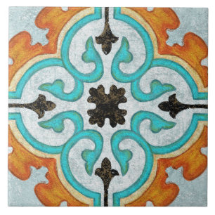 Talavera 09 Oranje Grijs Aqua Mediterraan Geo Tegeltje