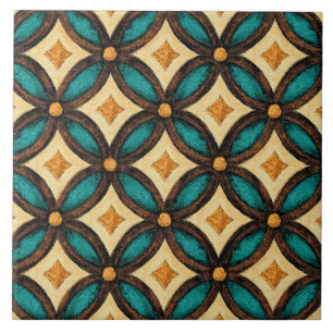 Talavera 18 Teal Bruin Ivoor Mediterraan Traliewer Tegeltje