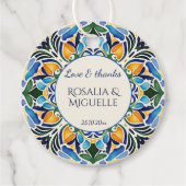 Talavera azulejo blauw Mexicaans bruiloft Bedankjes Labels (Voorkant)