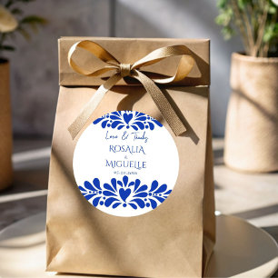 Talavera azulejo blauw  Mexicaans bruiloft Ronde Sticker