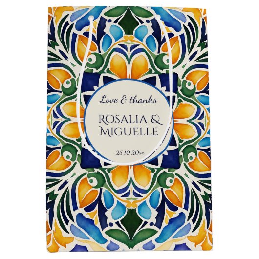 Talavera azulejo blauw  Mexicaans monogram Medium Cadeauzakje (Voorkant)