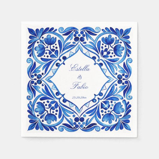 Talavera Azulejo blauw tegel bruiloft gedrukt Servet (Voorkant)