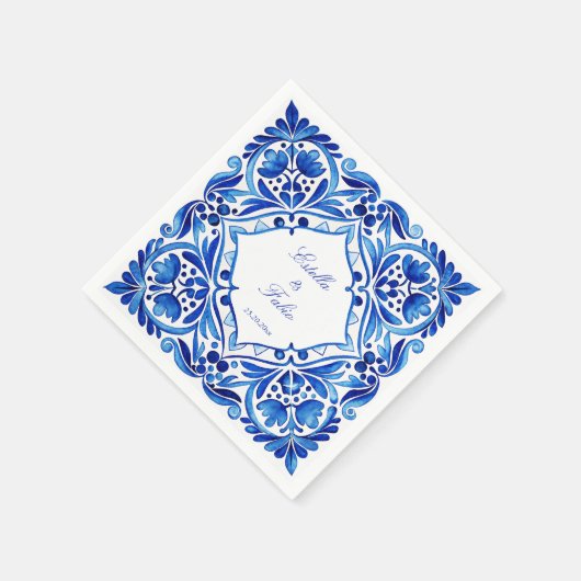 Talavera Azulejo blauw tegel bruiloft gedrukt Servet (Hoek)