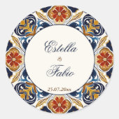  Talavera Azulejo blauw tegels bruiloft Ronde Sticker (Voorkant)