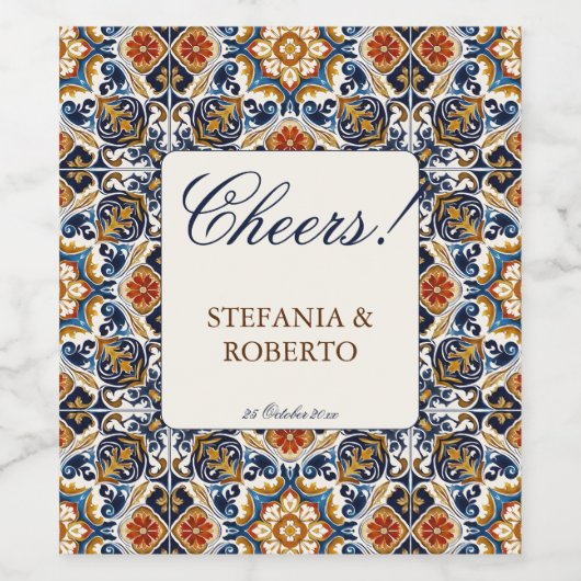  Talavera Azulejo blauw tegels bruiloft Wijn Etiket (Enkel label)
