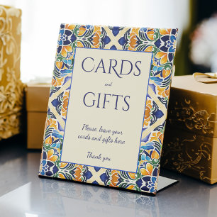 Talavera azulejo blauw tegels geschenktafel reclamebord met voetstuk