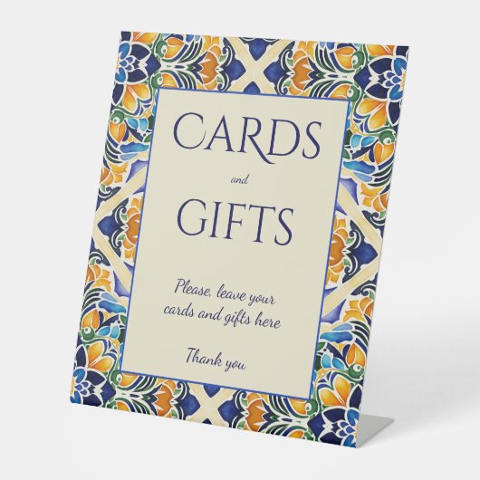 Talavera azulejo blauw tegels geschenktafel reclamebord met voetstuk (Voorkant)