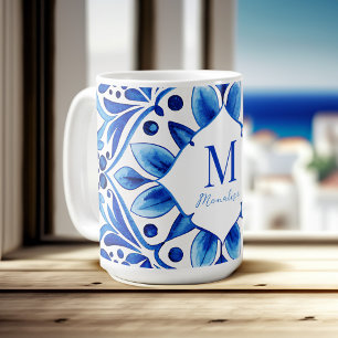 Talavera Azulejo blauw tegels monogram Koffiemok
