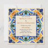 Talavera azulejo blauwe tegel bruiloft kaart (Voorkant)