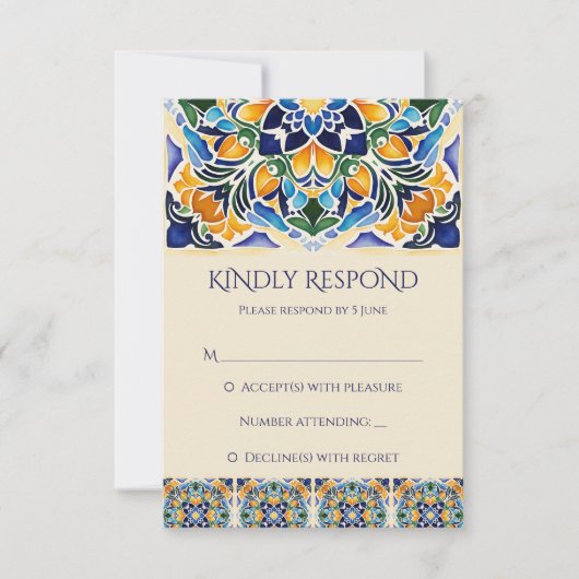 Talavera azulejo blauwe tegel bruiloft RSVP kaartje (Voorkant)