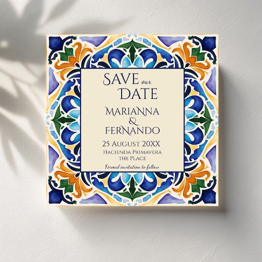 Talavera azulejo blauwe tegel  bruiloft save the date