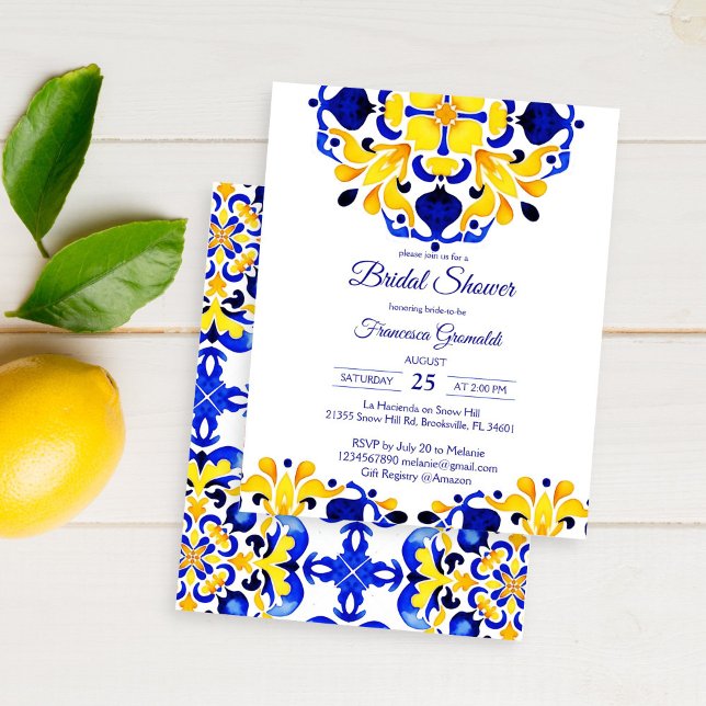 Talavera azulejo blauwe tegels bruidsuitnodiging (Talavera azulejo Maiolica blue tiles Mediterranean Mexican bridal shower affordable budget invite )