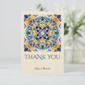 Talavera azulejo blue tile vintage Mexican wedding Bedankkaart (Staand voorkant)