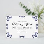 Talavera Black Floral Minimalist Spanish Wedding Save The Date (Staand voorkant)