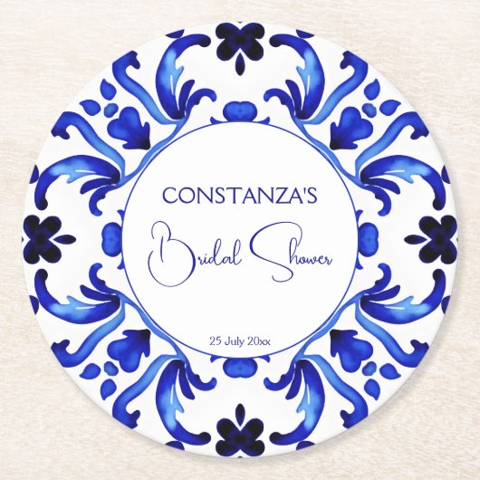 Talavera blauw tegels Mexicaans vrijgezellenfeest  Ronde Kartonnen Onderzetter (Voorkant)