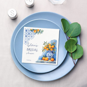 Talavera blauwe chinoiserie citrus bruiloftsborrel servet