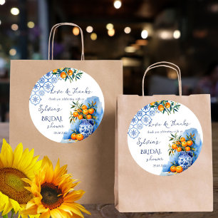 Talavera blauwe sinaasappels citrus bruiloft cadea ronde sticker