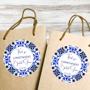 Talavera blauwe tegels Mexicaans bruiloftsfeest ca Ronde Sticker