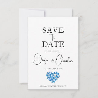 Talavera Bleue Faire-Part de Mariage "Coeur" pour