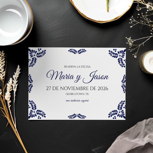 Talavera Blue Floral Minimalist Spanish Wedding Save The Date