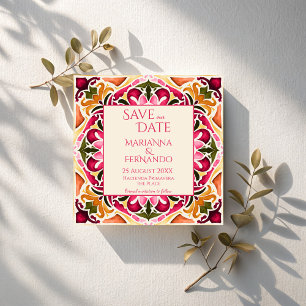 Talavera fuchsia tegel bruiloft save the date