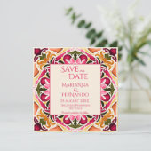 Talavera fuchsia tegel  bruiloft save the date (Staand voorkant)