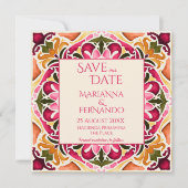 Talavera fuchsia tegel  bruiloft save the date (Voorkant)