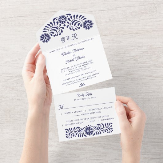 Talavera Mexicaine Bleue en un mariage Invitation (Déchirure)