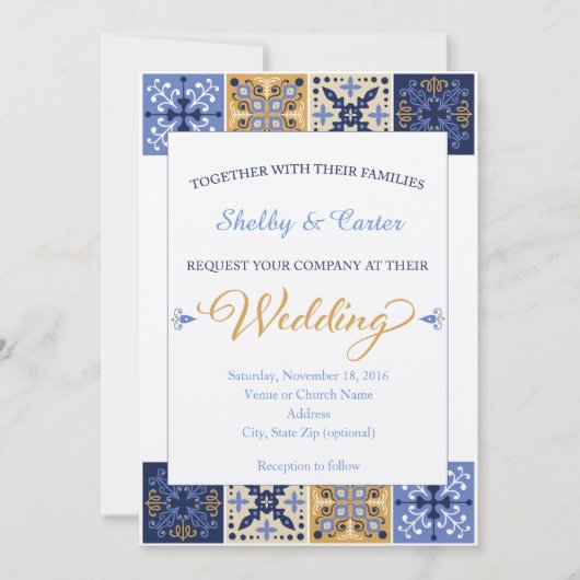 Talavera Mexican Tile Wedding Invitation Kaart (Voorkant)