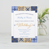 Talavera Mexican Tile Wedding Invitation Kaart (Staand voorkant)