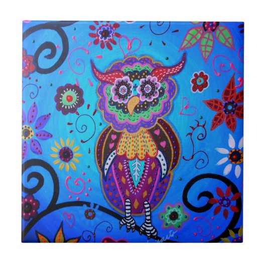 Talavera Owl Mexicaans schilderen Tegeltje (Voorkant)