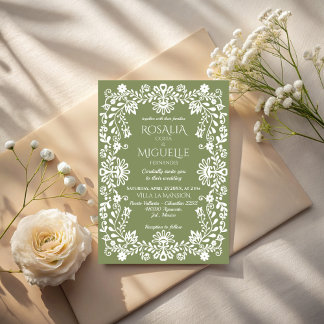 Talavera sage green Mexican wedding Kaart