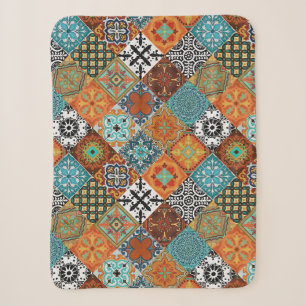 Talavera Tegels Turquoise Turkoois Oranje Zwart Wi Sherpa Deken
