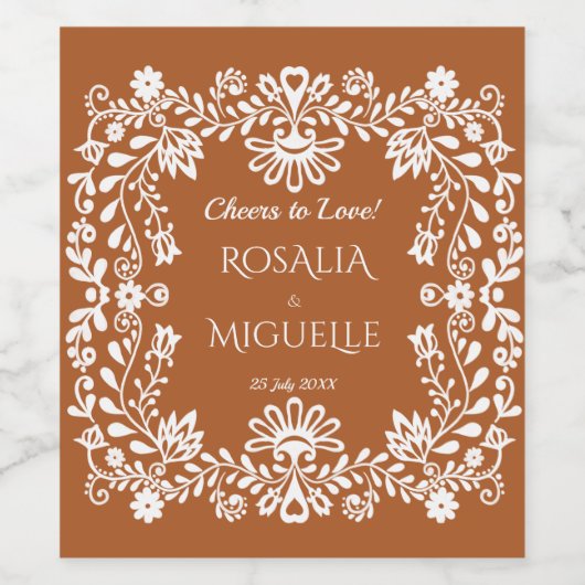 Talavera terracotta Mexicaanse bruiloft favorieten Wijn Etiket (Enkel label)