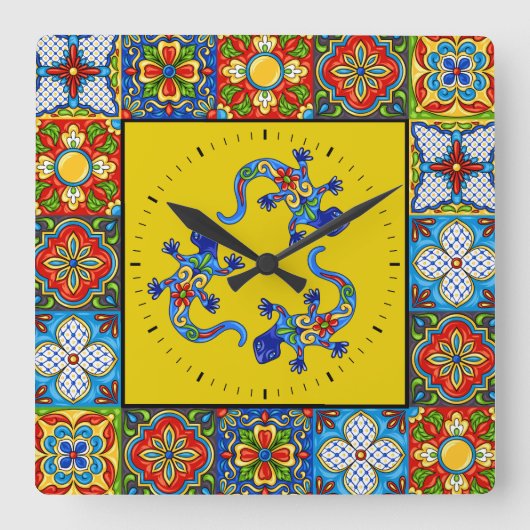Talavera Tiles AFBEELDINGEN Clock Vierkante Klok (Voorkant)