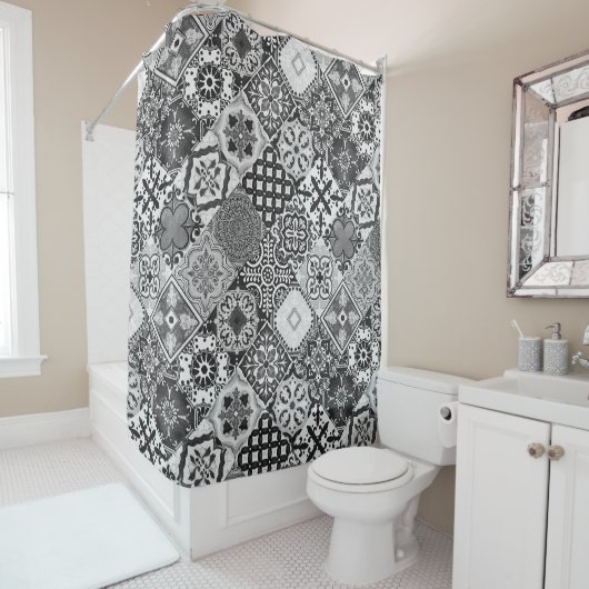 Talavera Tles Black White Grey Douchegordijn (In situ)