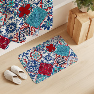 Talavera Tles Turquoise Denim Blauw Rood Wit Badmat