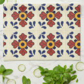 Talavera tuile Serviette de cuisine en bleu & oran (Plié)