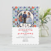 Talavera Unieke Mexicaanse Tegels bruiloft Kaart (Staand voorkant)