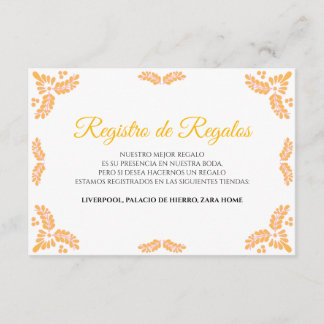 Talavera Yellow Floral Minimalist Spanish Wedding Informatiekaartje