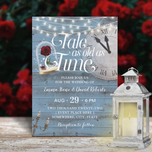 Tale as Old as Time Dusty Blue Fairytale Wedding Kaart