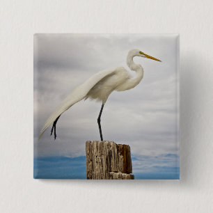 Talented Egret Fort Myers Beach, Florida Vierkante Button 5,1 Cm