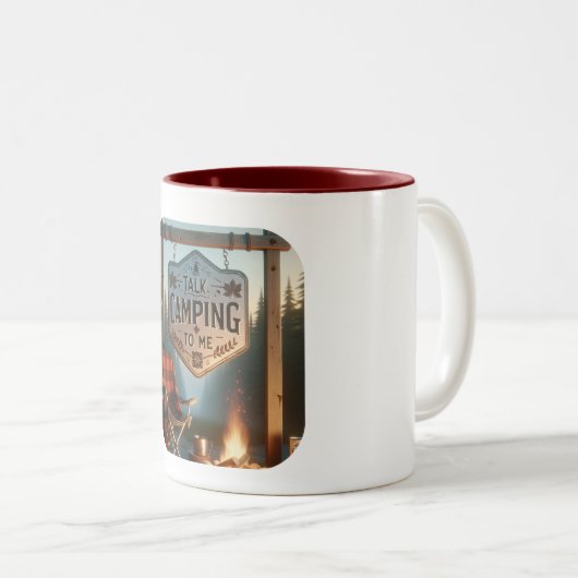 Talk Camping to Me – Campsite Adventure Coffee Mug Tweekleurige Koffiemok (Voorkant rechts)