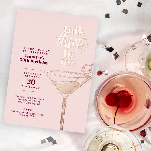 Talk Thirty to Me Verjaardag Cocktail Party Pink Folie Uitnodiging
