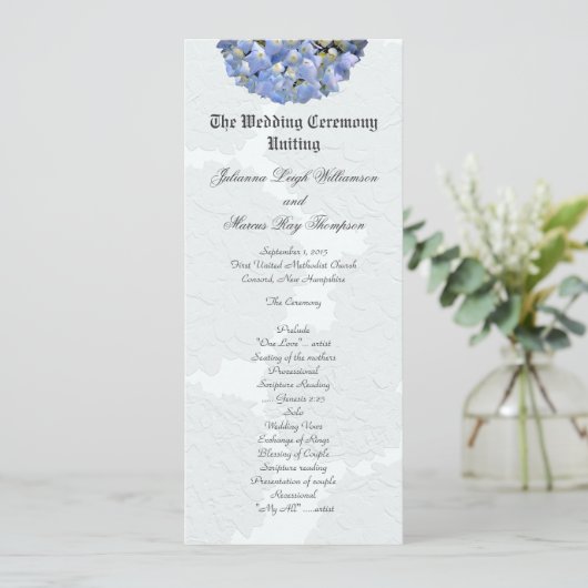 Tall Blue Hydrangea Wedding Ceremony Programma's (Staand voorkant)