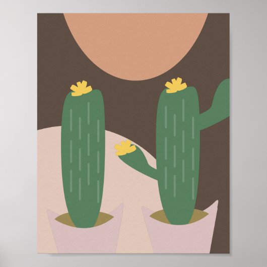 Tall Cactus Plant Potted Bohemian Shapes Wall Art Poster (Voorkant)