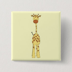 Tall Cute Giraffe. Cartoon Animal. Vierkante Button 5,1 Cm