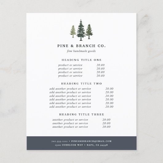 Tall Pines Pricing & Services Flyer (Voorkant)