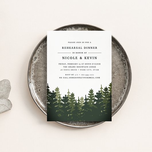 Tall Pines Rehearsal Dinner Invitation Kaart